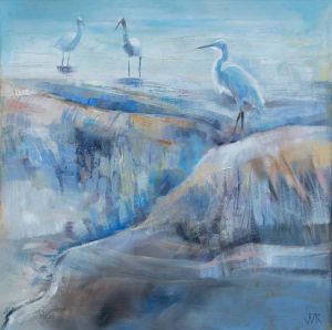 Little Egrets, Lune Estuary. Oil on canvas, 50 x 50 cm
