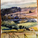 Saltmarsh swallows. Watercolour sketch