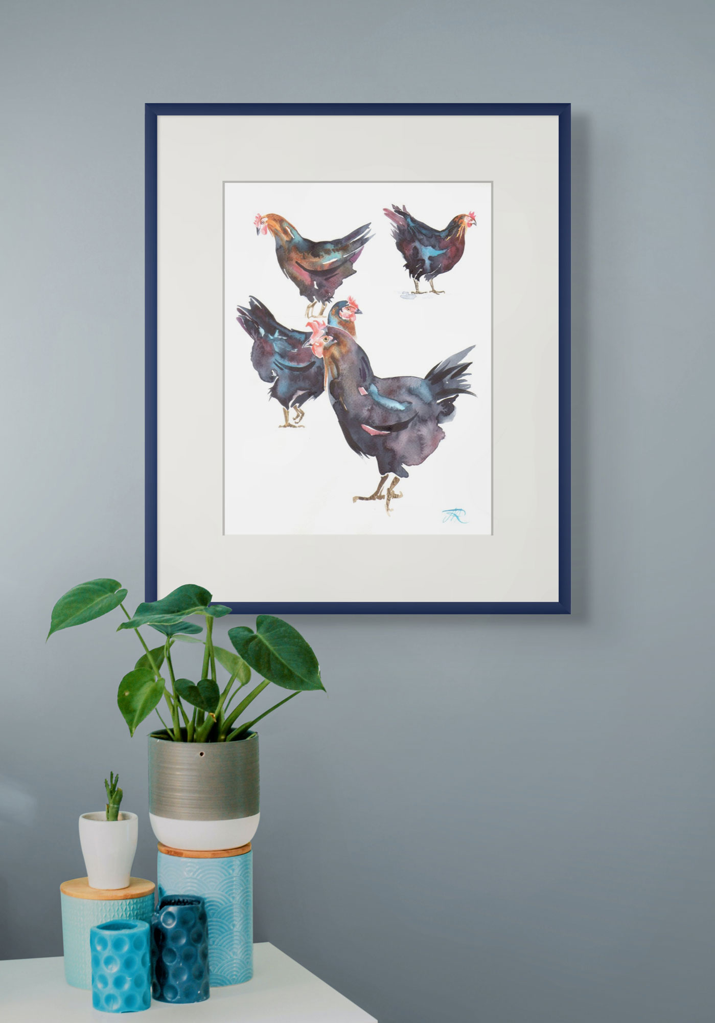 'Black Rock Chickens' Contemporary Watercolour Fine Art Print, 30 x 40 cm - Image 3