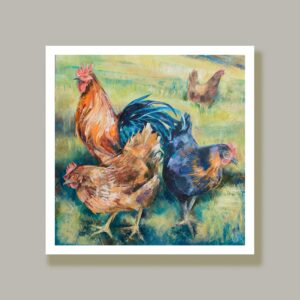 'Spring Chickens' Limited Edition Fine Art Print, 40 x 40 cm, Fundraising for Rescue Hens