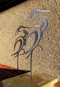 Heron sculpture, 5 mm stainless steel. 90 x 54 cm.