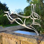 Stainless steel hare sculpture
