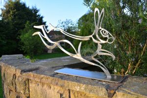 Stainless steel hare sculpture