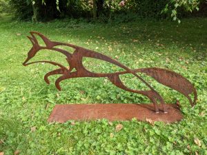 rusted fox steel sculpture