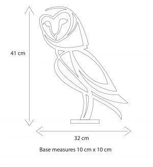 Dimensions diagram for barn owl sculpture