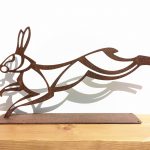 rusted steel hare sculpture