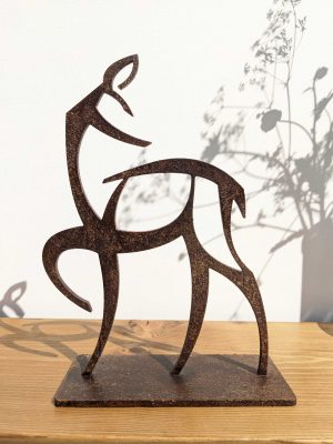 small metal deer sculpture