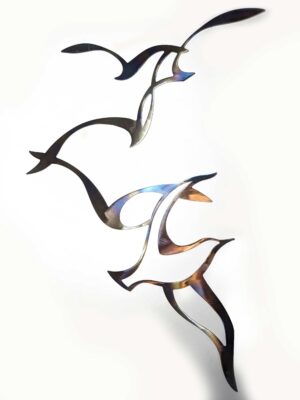 Heat colouted steel seagull design