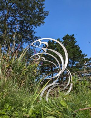 Leaping fish stainless steel garden sculpture