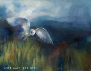 Hunter's Moon - Original Framed Oil Painting of Barn Owl, 62 x 52 cm.