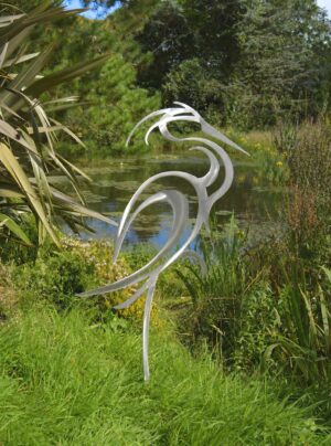 Stainless steel heron garden sculpture