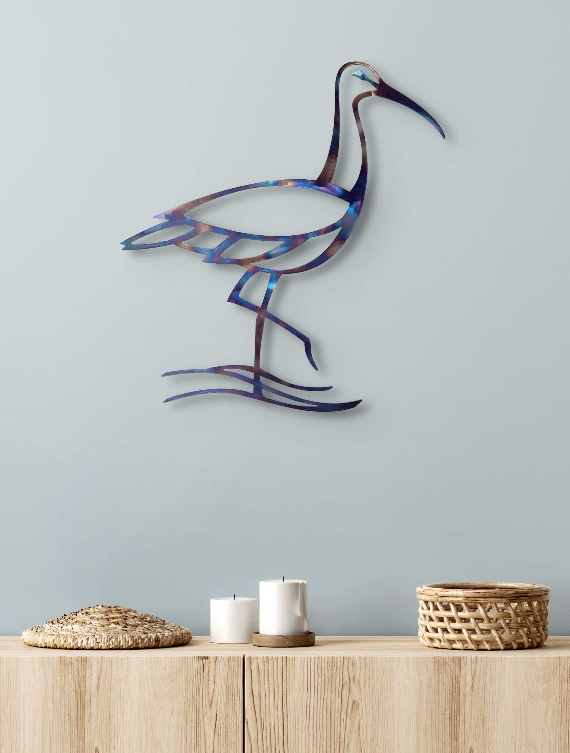'Poised Curlew' Heat Coloured Steel Wall Art