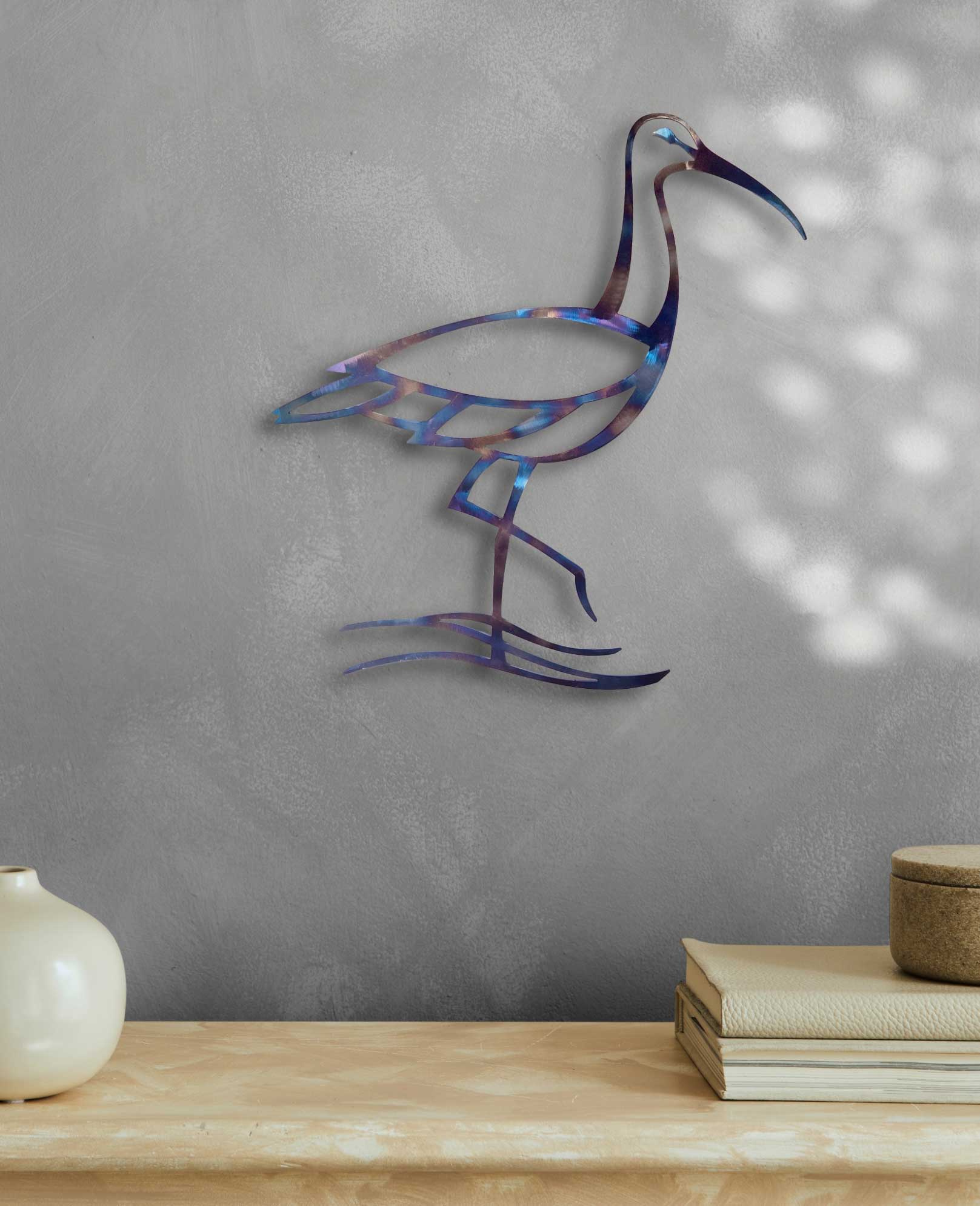 'Poised Curlew' Heat Coloured Steel Wall Art - Image 3