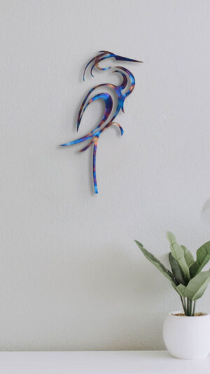 'Heron' Heat Coloured Steel Wall Art