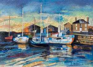Glasson Dock - Original Framed Collage Painting, 51 x 43 cm