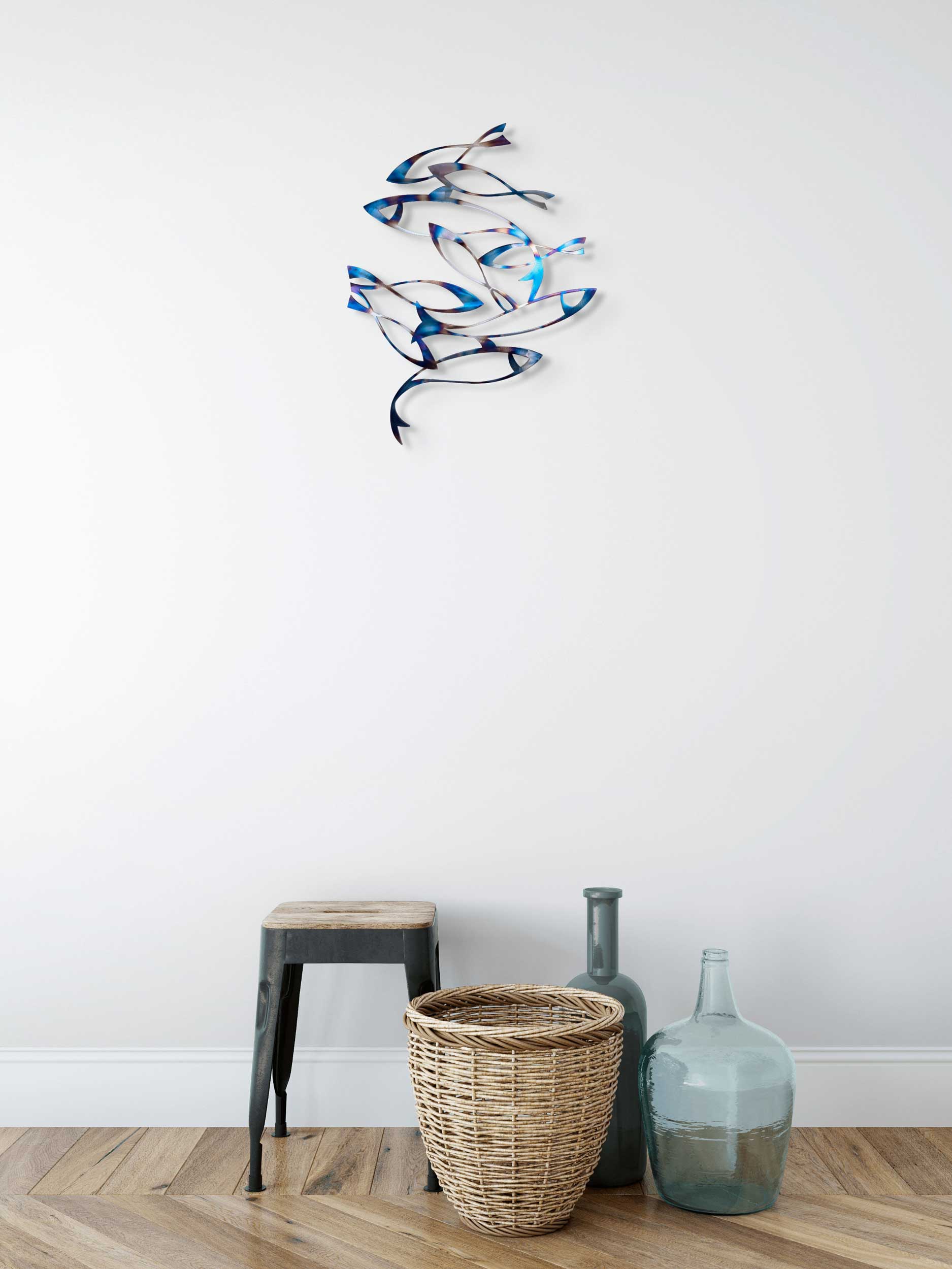 'Shoal' - Tempered Steel Abstract Fish Metal Wall Art - Image 5