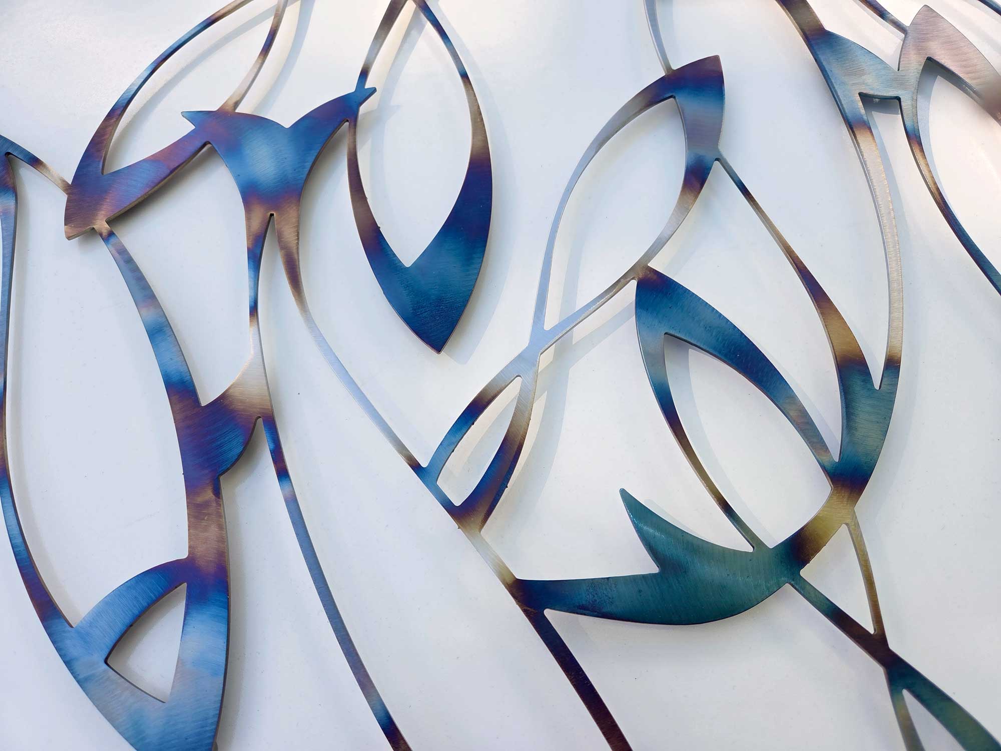 'Shoal' - Tempered Steel Abstract Fish Metal Wall Art - Image 4
