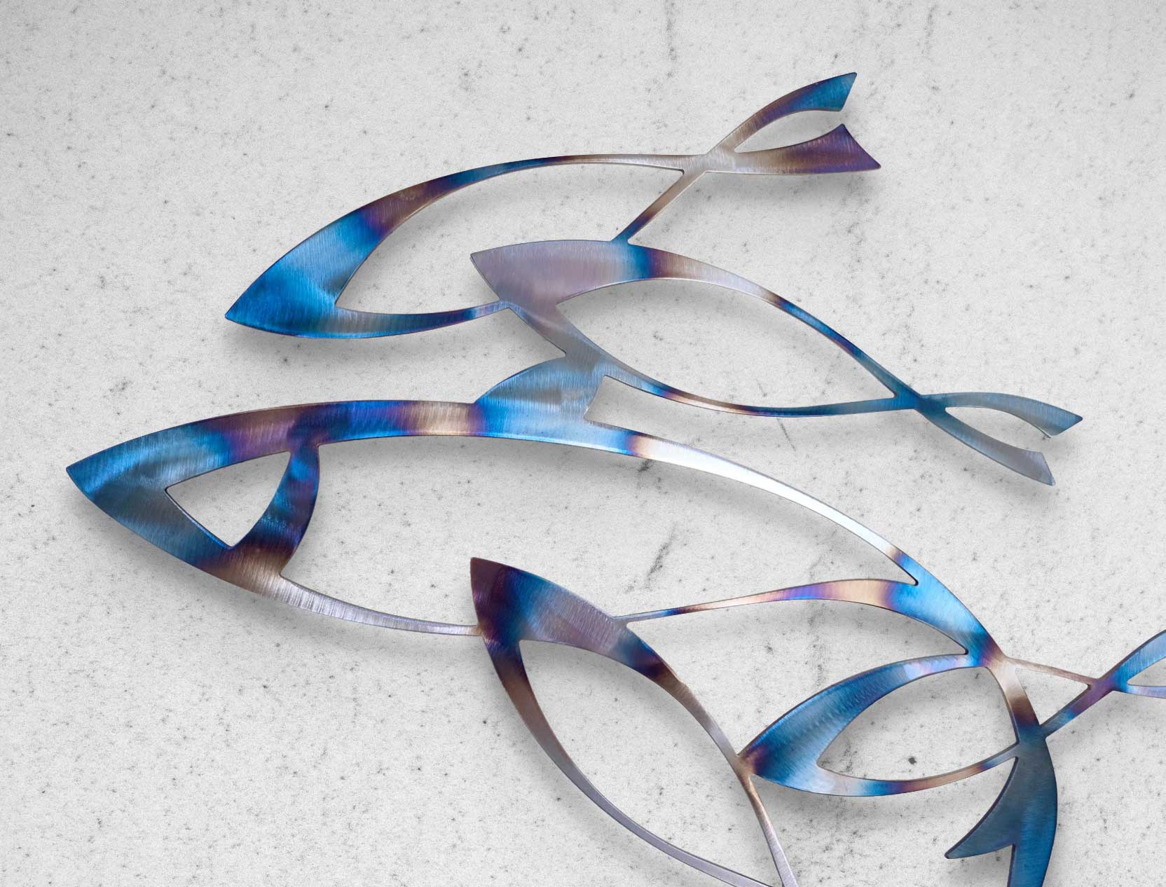 'Shoal' - Tempered Steel Abstract Fish Metal Wall Art - Image 2