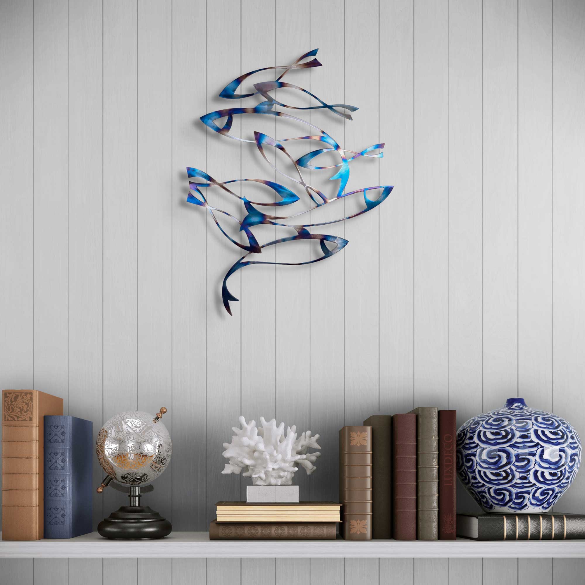 'Shoal' - Tempered Steel Abstract Fish Metal Wall Art - Image 3