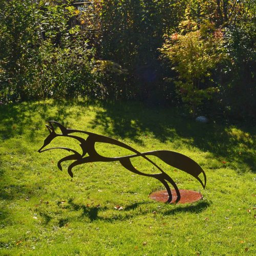 Steel leaping fox sculpture
