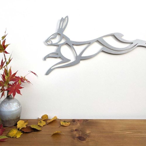 Running hare wall art made from stainless steel
